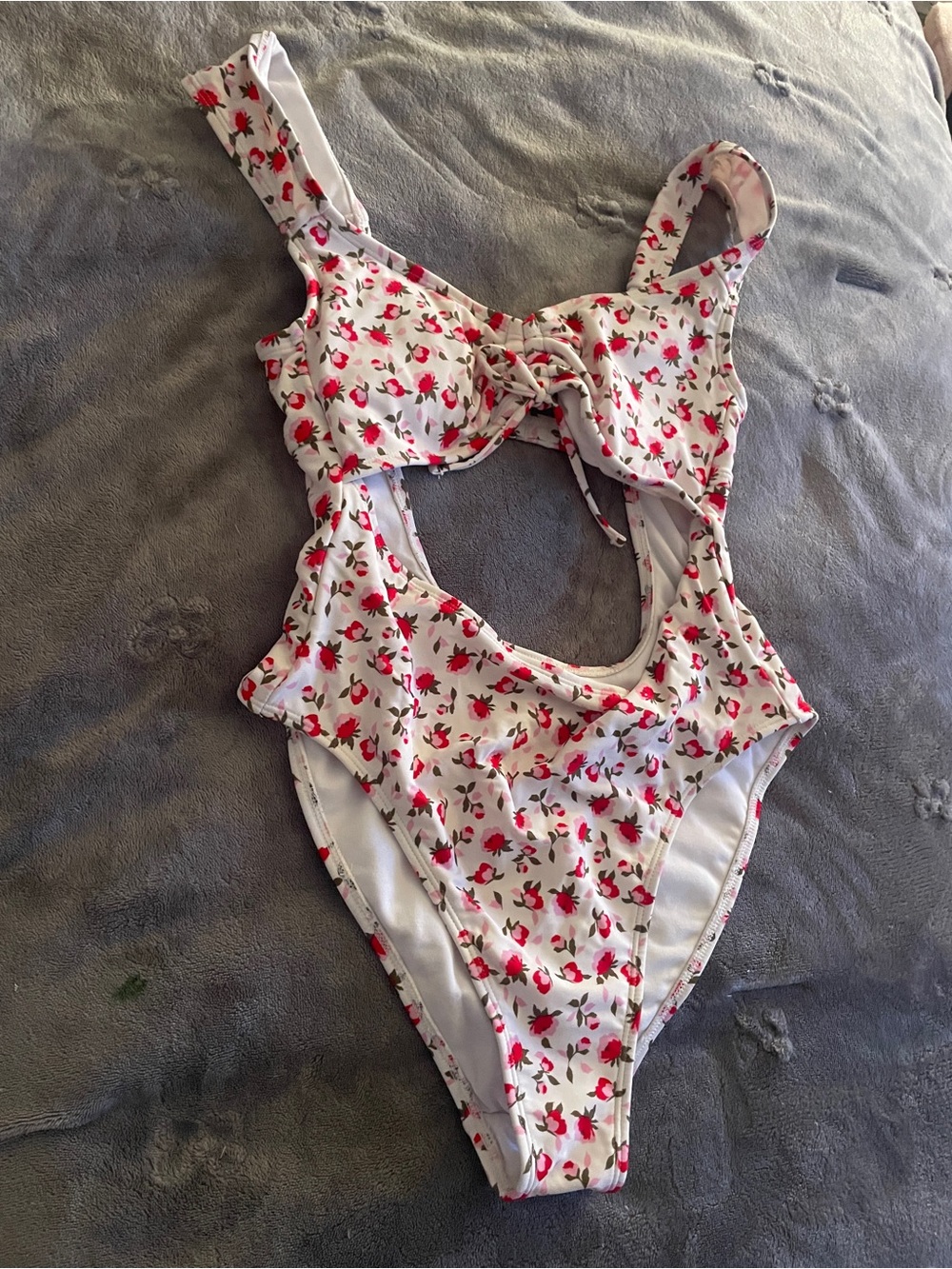 Xhilaration White One-Piece Swimsuit with Pink and Red Floral Print